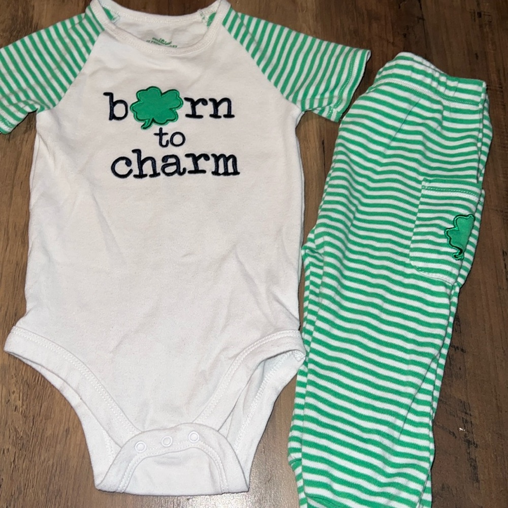 Born to Charm Green & White Kids Matching Set 18 months